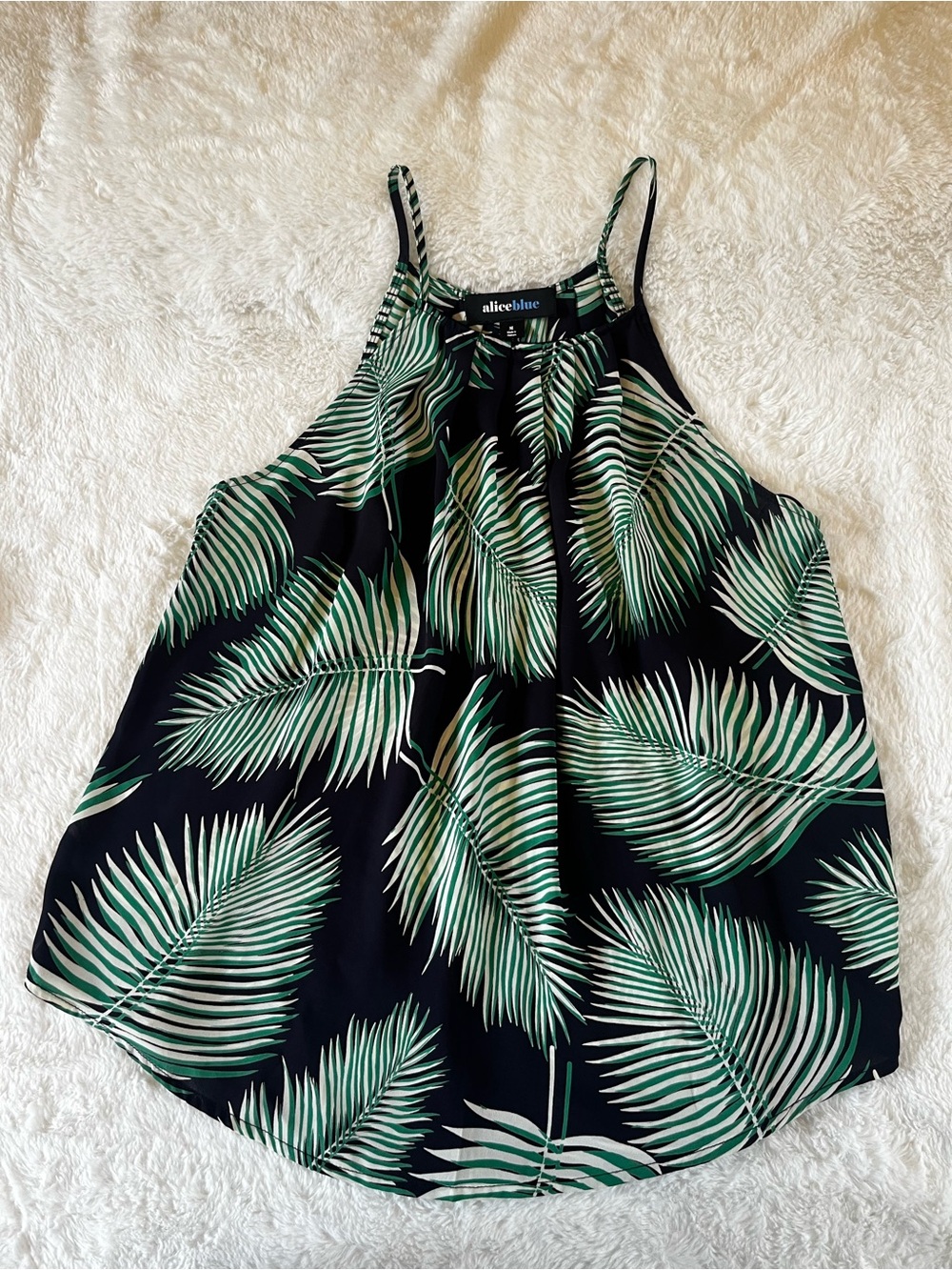 Alice Blue Green Palm-Print Halter Tank Top